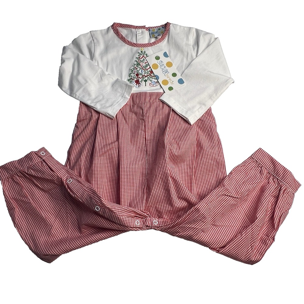 Sugar Dumplin Girl‎ 2T Christmas Cottage Gingham Romper Holiday Photos Red White